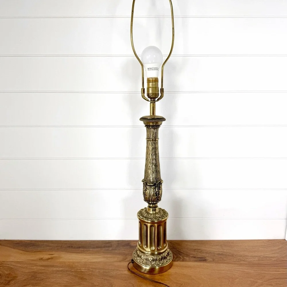 Hollywood Regency Tall Table Lamp Acanthus Baluster Base Cast Brass Neoclassical